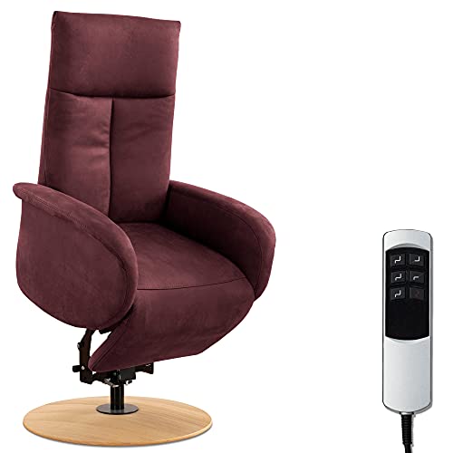 CAVADORE TV-Sessel Juba mit Akku / Fernsehsessel mit Aufstehhilfe + elektrisch verstellbarer Relaxfunktion / 2 E-Motoren / 75 x 112 x 82 / Lederoptik, Weinrot von CAVADORE