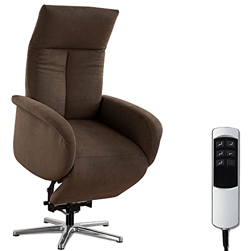 CAVADORE TV-Sessel Juba mit Akku / Pflegeleichter Fernsehsessel mit Aufstehhilfe + elektrisch verstellbarer Relaxfunktion / 2 E-Motoren / 75 x 112 x 82 / Soft Clean Bezug, Braun von CAVADORE