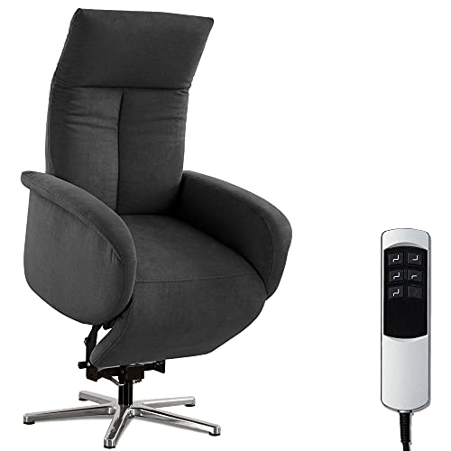 CAVADORE TV-Sessel Juba mit Akku / Pflegeleichter Fernsehsessel mit Aufstehhilfe + elektrisch verstellbarer Relaxfunktion / 2 E-Motoren / 75 x 112 x 82 / Soft Clean Bezug, Dunkelgrau von CAVADORE