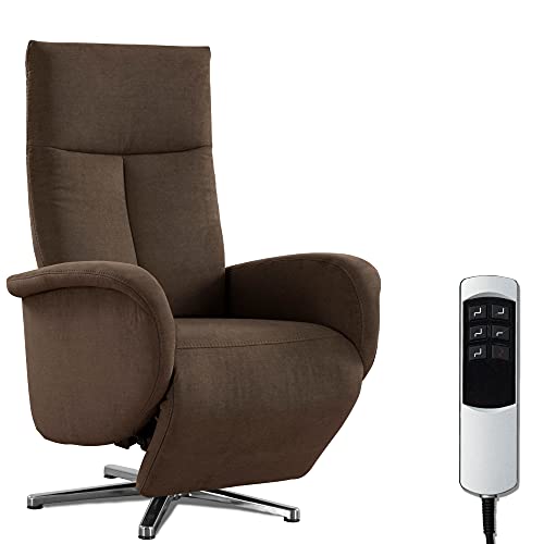 CAVADORE TV-Sessel Juba mit Akku / Pflegeleichter Fernsehsessel mit elektrisch verstellbarer Relaxfunktion / 2 E-Motoren / 75 x 112 x 82 / Soft Clean Bezug, Braun von CAVADORE
