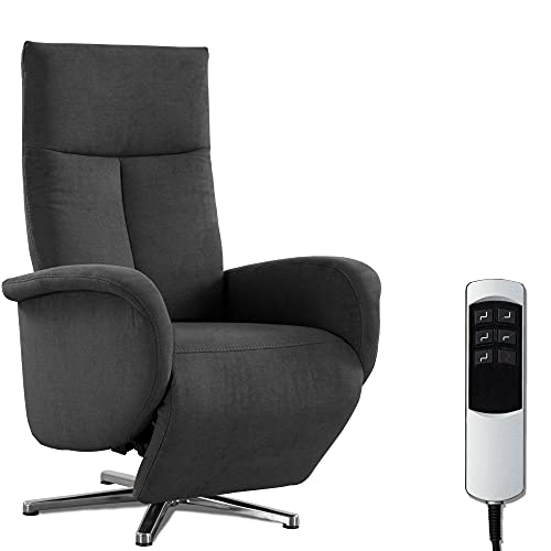 CAVADORE TV-Sessel Juba mit Akku / Pflegeleichter Fernsehsessel mit elektrisch verstellbarer Relaxfunktion / 2 E-Motoren / 75 x 112 x 82 / Soft Clean Bezug, Dunkelgrau von CAVADORE