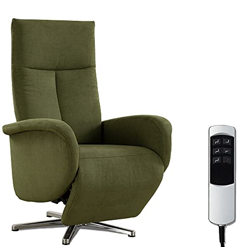 CAVADORE TV-Sessel Juba mit Akku / Pflegeleichter Fernsehsessel mit elektrisch verstellbarer Relaxfunktion / 2 E-Motoren / 75 x 112 x 82 / Soft Clean Bezug, Grün von CAVADORE