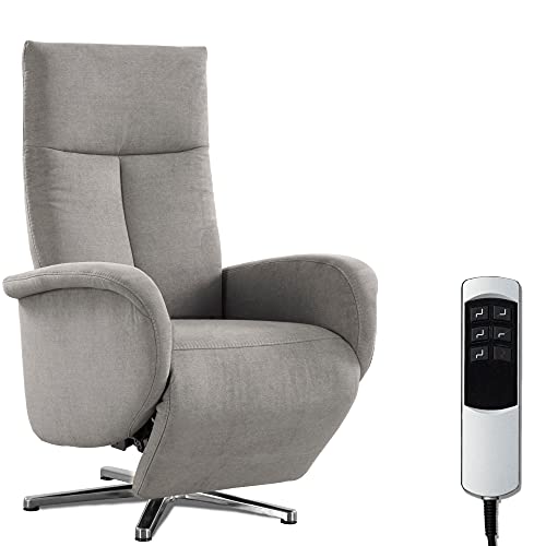 CAVADORE TV-Sessel Juba mit Akku / Pflegeleichter Fernsehsessel mit elektrisch verstellbarer Relaxfunktion / 2 E-Motoren / 75 x 112 x 82 / Soft Clean Bezug, Silber von CAVADORE