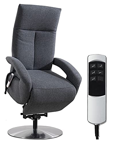 CAVADORE TV-Sessel Tirol / Fernsehsessel mit Aufstehhilfe, elektrisch verstellbarer Relaxfunktion / 2 E-Motoren / 74 x 112 x 82 / Strukturstoff: Blau von CAVADORE