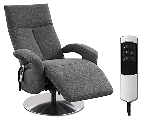 CAVADORE TV-Sessel Tirol / Fernsehsessel mit elektrisch verstellbarer Relaxfunktion / 2 E-Motoren / 74 x 112 x 82 / Strukturstoff: Grau von CAVADORE