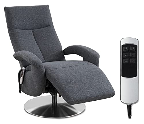 CAVADORE TV-Sessel Tirol mit Akku / Fernsehsessel mit elektrisch verstellbarer Relaxfunktion / 2 E-Motoren / Kabellos / 74 x 112 x 82 / Strukturstoff: Blau von CAVADORE
