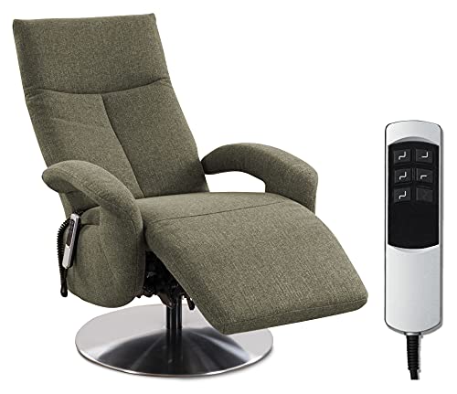 CAVADORE TV-Sessel Tirol mit Akku / Fernsehsessel mit elektrisch verstellbarer Relaxfunktion / 2 E-Motoren / Kabellos / 74 x 112 x 82 / Strukturstoff: Grün von CAVADORE