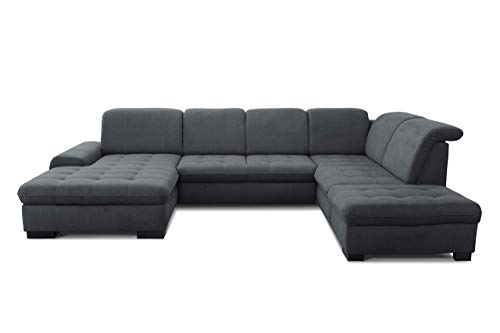 CAVADORE U-Form Lexi mit XXL-Longchair / Inkl. Bett, Stauraum und Kopfteilfunktion / Leichte Fleckenentfernung dank Soft Clean / 329 x 82-99 x 224 / Flachgewebe: Dunkelgrau CAVADORE U-Form Lexi mit XXL-Longchair / Inkl. Bett, Stauraum und Kopfteilfunktion / Leichte Fleckenentfernung dank Soft Clean / 329 x 82-99 x 224 / Flachgewebe: Dunkelgrau von CAVADORE