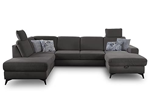 CAVADORE U-Form Lotta / Skandinavische Wohnlandschaft mit Federkern und 2 Kopfstützen / leichte Fleckentfernung dank Soft Clean / 303 x 88 x 212 / Anthrazit CAVADORE U-Form Lotta / Skandinavische Wohnlandschaft mit Federkern und 2 Kopfstützen / leichte Fleckentfernung dank Soft Clean / 303 x 88 x 212 / Anthrazit von CAVADORE