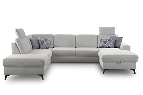 CAVADORE U-Form Lotta / Skandinavische Wohnlandschaft mit Federkern und 2 Kopfstützen / leichte Fleckentfernung dank Soft Clean / 303 x 88 x 212 / Hellgrau CAVADORE U-Form Lotta / Skandinavische Wohnlandschaft mit Federkern und 2 Kopfstützen / leichte Fleckentfernung dank Soft Clean / 303 x 88 x 212 / Hellgrau von CAVADORE