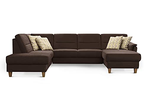 CAVADORE U-Form-Sofa Palera / Federkern-Wohnlandschaft im Landhausstil / 314 x 89 x 212 / Mikrofaser-Bezug, Braun von CAVADORE