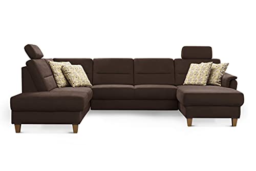 CAVADORE U-Form-Sofa Palera / Federkern-Wohnlandschaft mit 2 Kopfstützen / 314 x 89 x 212 / Mikrofaser, Braun von CAVADORE