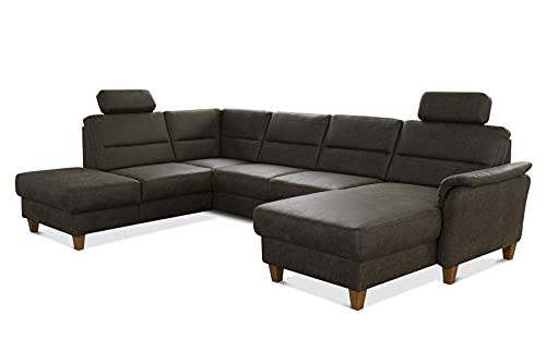 CAVADORE U-Form-Sofa Palera / Federkern-Wohnlandschaft mit 2 Kopfstützen / 314 x 89 x 212 / Mikrofaser in Lederoptik, Oliv von CAVADORE