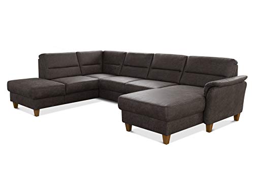 CAVADORE U-Form-Sofa Palera / Wohnlandschaft mit Schlaffunktion, Stauraum und Federkern / 314 x 89 x 212 / Mikrofaser in Lederoptik, Braun von CAVADORE