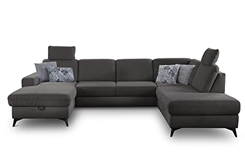 CAVADORE Wohnlandschaft Lotta / Skandinavische Federkern U-Form mit 2 Kopfstützen, Schlaffunktion + Bettkasten / leichte Fleckentfernung dank Soft Clean / 303 x 88 x 212 / Anthrazit CAVADORE Wohnlandschaft Lotta / Skandinavische Federkern U-Form mit 2 Kopfstützen, Schlaffunktion + Bettkasten / leichte Fleckentfernung dank Soft Clean / 303 x 88 x 212 / Anthrazit von CAVADORE