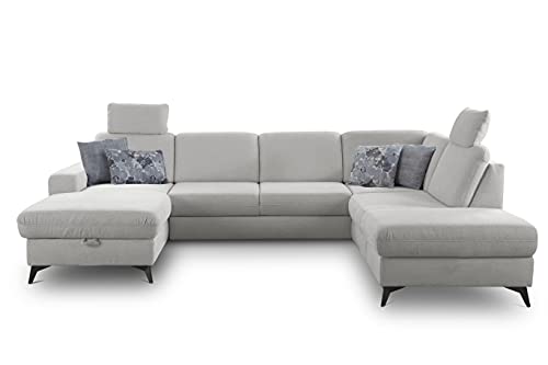 CAVADORE Wohnlandschaft Lotta / Skandinavische U-Form mit Federkern und 2 Kopfstützen / leichte Fleckentfernung dank Soft Clean / 303 x 88 x 212 / Hellgrau CAVADORE Wohnlandschaft Lotta / Skandinavische U-Form mit Federkern und 2 Kopfstützen / leichte Fleckentfernung dank Soft Clean / 303 x 88 x 212 / Hellgrau von CAVADORE