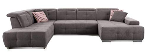CAVADORE Wohnlandschaft Mistrel mit Longchair rechts und Ottomane links / Großes Sofa in U-Form / Inkl. Kopfteilfunktion / 343 x 77-93 x 228 / Kati Fango von CAVADORE