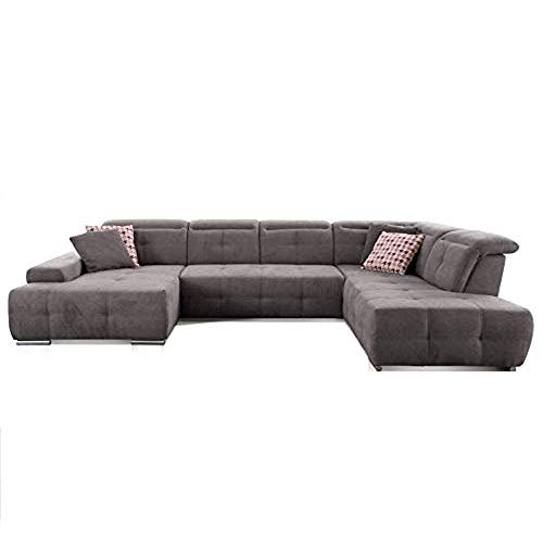 CAVADORE Wohnlandschaft Mistrel mit Ottomanen rechts / XXL-Sofa in U-Form / Inkl. Kopfteilverstellung / Couch mit aufwendiger Steppung / 343 x 77-93 x 228 / Kati Fango von CAVADORE