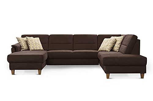 CAVADORE Wohnlandschaft Palera / Federkern-Sofa in U-Form im Landhausstil / 314 x 89 x 212 / Mikrofaser-Bezug, Braun von CAVADORE