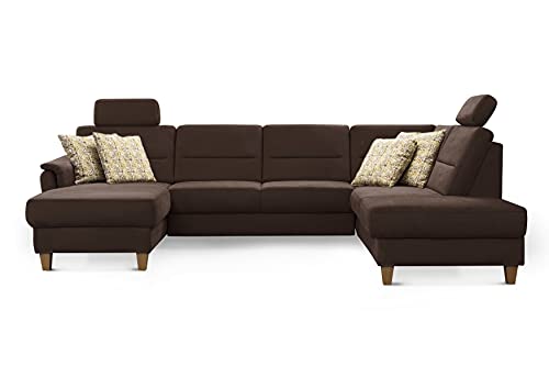 CAVADORE Wohnlandschaft Palera / Federkern-Sofa in U-Form mit 2 Kopfstützen / 314 x 89 x 212 / Mikrofaser, Braun von CAVADORE