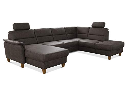 CAVADORE Wohnlandschaft Palera / Federkern-Sofa in U-Form mit 2 Kopfstützen / 314 x 89 x 212 / Mikrofaser in Lederoptik, Braun von CAVADORE