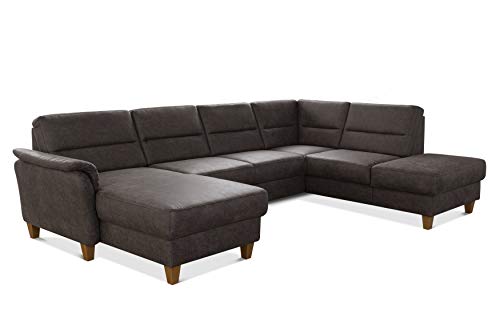 CAVADORE Wohnlandschaft Palera / U-Form Sofa mit Schlaffunktion, Stauraum und Federkern / 314 x 89 x 212 / Mikrofaser in Lederoptik, Braun von CAVADORE