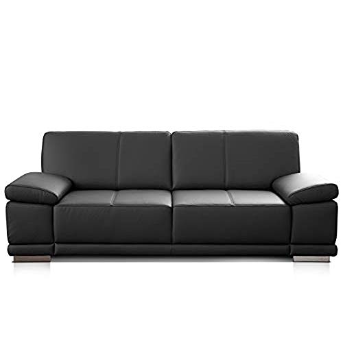 CAVADORE 2,5-Sitzer Sofa Corianne / Kleine Echtleder-Couch im modernen Design / Mit Armteilverstellung / 192 x 80 x 99 / Echtleder schwarz von CAVADORE