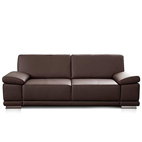 CAVADORE 2,5-Sitzer Sofa Corianne in Kunstleder / Kleines Sofa in hochwertigem Kunstleder und modernem Design / Mit verstellbaren Armlehnen / 191 x 80 x 99 / Kunstleder braun von CAVADORE