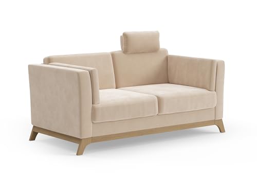 Cavadore 2,5er-Sofa Vida / 2,5-Sitzer Couch im trendigen Design mit massivem Holzrahmen in Buche, Kopfstütze mit Kuschelkissen / 183 x 84 x 93 / Mikrofaser, Hellbraun-Beige Cavadore 2,5er-Sofa Vida / 2,5-Sitzer Couch im trendigen Design mit massivem Holzrahmen in Buche, Kopfstütze mit Kuschelkissen / 183 x 84 x 93 / Mikrofaser, Hellbraun-Beige von CAVADORE