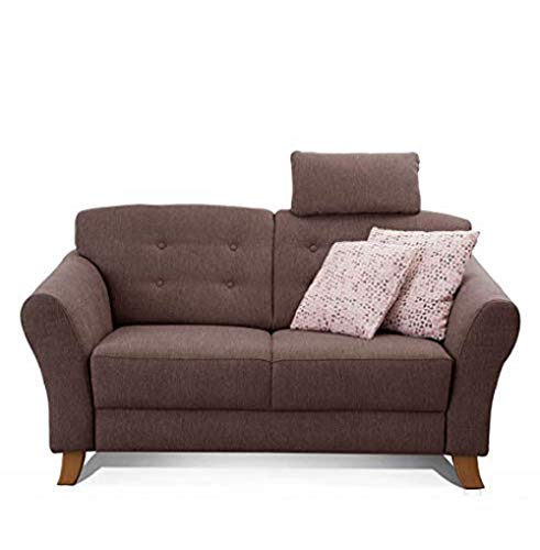 Cavadore 2-Sitzer-Sofa / Moderne Couch im Landhausstil mit Knopfeinzug im Rücken / Federkern / Inkl. Kopfstütze / 163 x 89 x 90 / Flachgewebe dunkelbraun von CAVADORE