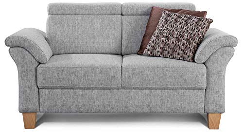 Cavadore 2-Sitzer Sofa Ammerland / Couch mit Federkern im Landhausstil / Inkl. verstellbaren Kopfstützen / 156 x 84 x 93 / Strukturstoff hellgrau von CAVADORE