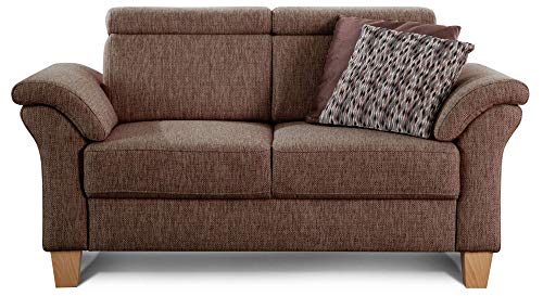 Cavadore 2-Sitzer Sofa Ammerland / Couch mit Federkern im Landhausstil / Inkl. verstellbaren Kopfstützen / 156 x 84 x 93 / Strukturstoff braun von CAVADORE