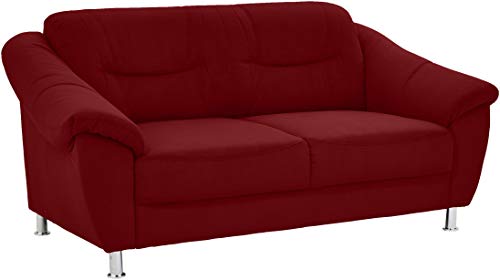 Cavadore 2-Sitzer Sofa Salisa / 2er Sofa mit Federkern im klassischen Design / 182 x 86 x 90 / Mikrofaser Dunkelrot von CAVADORE