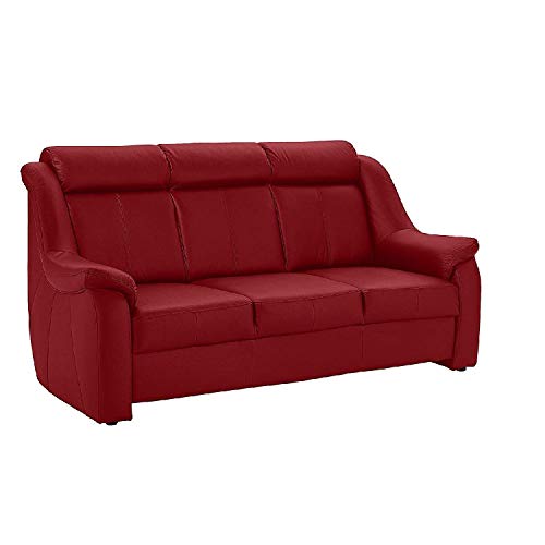 Cavadore 3-Sitzer Beata / 3er Ledercouch im modernen Design / 188 x 98 x 92 / Echtleder Rot von CAVADORE