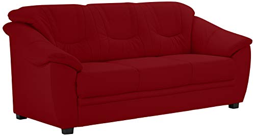 Cavadore 3-Sitzer Savana / 3er Ledersofa mit Federkern im klassischen Design / 198 x 90 x 90 / Echtleder Rot von CAVADORE