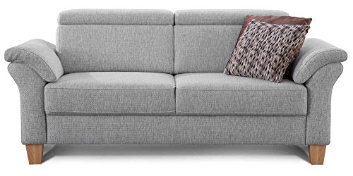 Cavadore 3-Sitzer Sofa Ammerland / Couch mit Federkern im Landhausstil / Inkl. verstellbaren Kopfstützen / 186 x 84 x 93 / Strukturstoff hellgrau von CAVADORE
