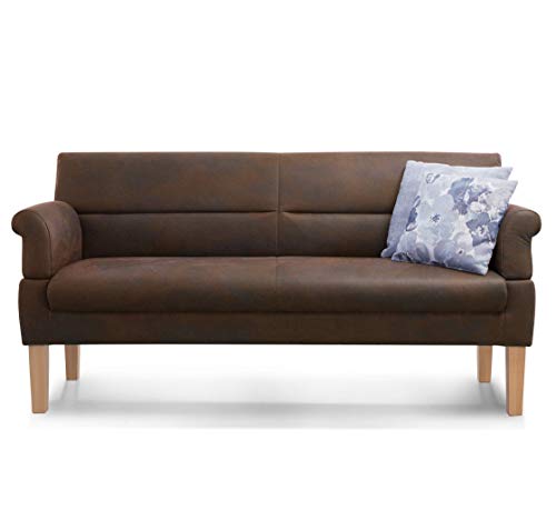 Cavadore 3-Sitzer Sofa Kira mit Federkern / Sitzbank für Küche, Esszimmer / Inkl. Armteilfunktion / 189 x 94 x 81 / Antiklederoptik braun von CAVADORE