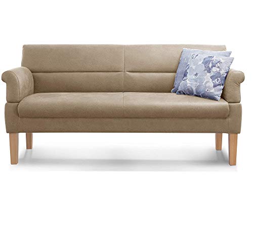 Cavadore 3-Sitzer Sofa Kira mit Federkern / Sitzbank für Küche, Esszimmer / Inkl. Armteilfunktion / 189 x 94 x 81 / Kunstleder beige von CAVADORE