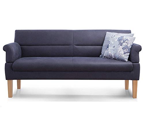 Cavadore 3-Sitzer Sofa Kira mit Federkern / Sitzbank für Küche, Esszimmer / Inkl. Armteilfunktion / 189 x 94 x 81 / Kunstleder dunkelblau von CAVADORE