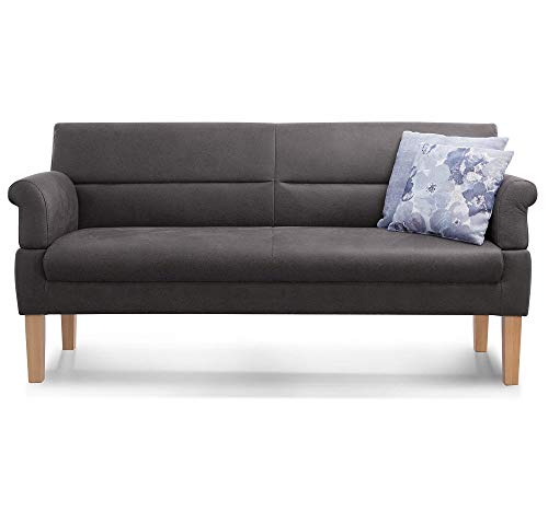 Cavadore 3-Sitzer Sofa Kira mit Federkern / Sitzbank für Küche, Esszimmer / Inkl. Armteilfunktion / 189 x 94 x 81 / Kunstleder grau von CAVADORE