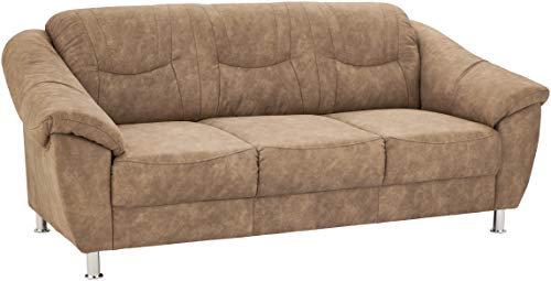 Cavadore 3-Sitzer Sofa Salisa / 3er Sofa mit Federkern im klassischen Design / 202 x 86 x 90 / Mikrofaser Beige von CAVADORE