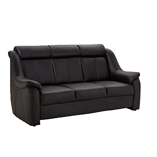 Cavadore 3er Ledersofa Beata moderne 3-sitzige Couch in Leder, Echtleder, schwarz, 188 x 98 x 92 cm von CAVADORE