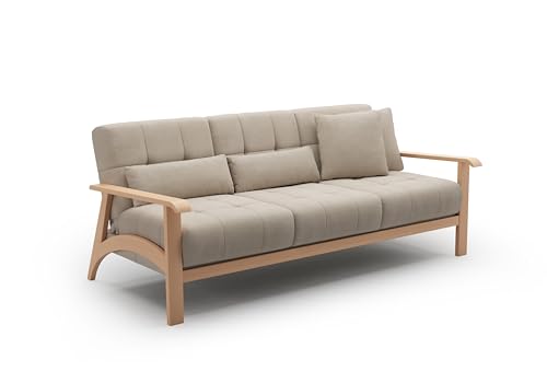 Cavadore 3er-Sofa Billan / 3-Sitzer Couch im skandinavischen Design mit massivem Holzgestell in Buche / 199 x 88 x 106 / Flachgewebe, Beige Cavadore 3er-Sofa Billan / 3-Sitzer Couch im skandinavischen Design mit massivem Holzgestell in Buche / 199 x 88 x 106 / Flachgewebe, Beige von CAVADORE
