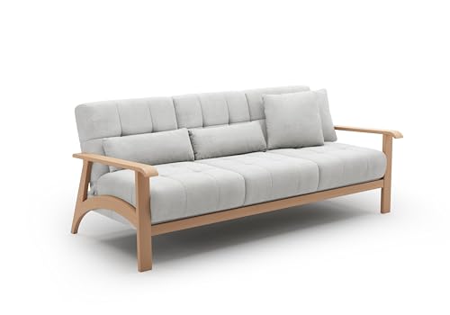 Cavadore 3er-Sofa Billan / 3-Sitzer Couch im skandinavischen Design mit massivem Holzgestell in Buche / 199 x 88 x 106 / Mehrfarbiger Strukturstoff, Hellgrau Cavadore 3er-Sofa Billan / 3-Sitzer Couch im skandinavischen Design mit massivem Holzgestell in Buche / 199 x 88 x 106 / Mehrfarbiger Strukturstoff, Hellgrau von CAVADORE
