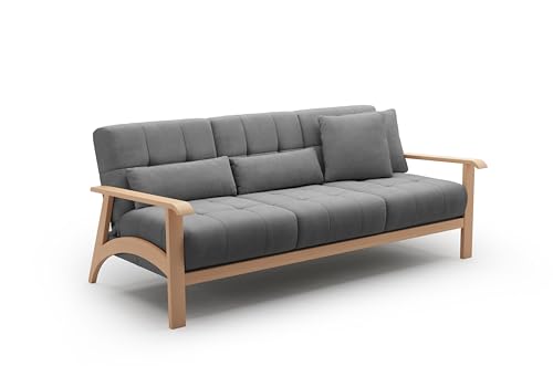 Cavadore 3er-Sofa Billan / 3-Sitzer Schlafsofa im skandinavischen Design mit Bett und massivem Holzgestell in Buche / 199 x 88 x 106 / Flachgewebe, Grau Cavadore 3er-Sofa Billan / 3-Sitzer Schlafsofa im skandinavischen Design mit Bett und massivem Holzgestell in Buche / 199 x 88 x 106 / Flachgewebe, Grau von CAVADORE