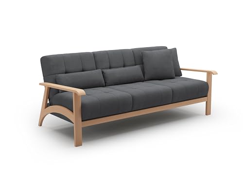 Cavadore 3er-Sofa Billan / 3-Sitzer Schlafsofa im skandinavischen Design mit Bett und massivem Holzgestell in Buche / 199 x 88 x 106 / Mehrfarbiger Strukturstoff, Dunkelgrau Cavadore 3er-Sofa Billan / 3-Sitzer Schlafsofa im skandinavischen Design mit Bett und massivem Holzgestell in Buche / 199 x 88 x 106 / Mehrfarbiger Strukturstoff, Dunkelgrau von CAVADORE