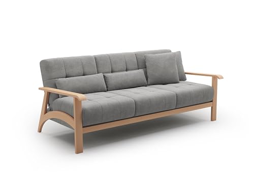 Cavadore 3er-Sofa Billan / 3-Sitzer Schlafsofa im skandinavischen Design mit Bett und massivem Holzgestell in Buche / 199 x 88 x 106 / Mikrofaser, Grau Cavadore 3er-Sofa Billan / 3-Sitzer Schlafsofa im skandinavischen Design mit Bett und massivem Holzgestell in Buche / 199 x 88 x 106 / Mikrofaser, Grau von CAVADORE