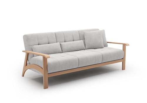 Cavadore 3er-Sofa Billan / 3-Sitzer Schlafsofa im skandinavischen Design mit Bett und massivem Holzgestell in Buche / 199 x 88 x 106 / Mikrofaser, Hellgrau Cavadore 3er-Sofa Billan / 3-Sitzer Schlafsofa im skandinavischen Design mit Bett und massivem Holzgestell in Buche / 199 x 88 x 106 / Mikrofaser, Hellgrau von CAVADORE
