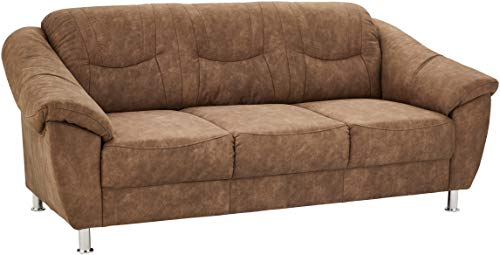 Cavadore 3er Sofa Santa mit Federkern 3-sitzige Couch in Lederoptik, Kunstleder, braun, 202 x 86 x 90 cm von CAVADORE