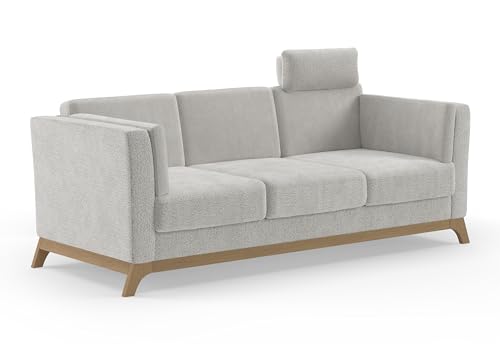 Cavadore 3er-Sofa Vida / 3-Sitzer Couch im trendigen Design mit massivem Holzrahmen in Buche, Kopfstütze mit Kuschelkissen / 213 x 84 x 93 / Chenille, Beige Cavadore 3er-Sofa Vida / 3-Sitzer Couch im trendigen Design mit massivem Holzrahmen in Buche, Kopfstütze mit Kuschelkissen / 213 x 84 x 93 / Chenille, Beige von CAVADORE